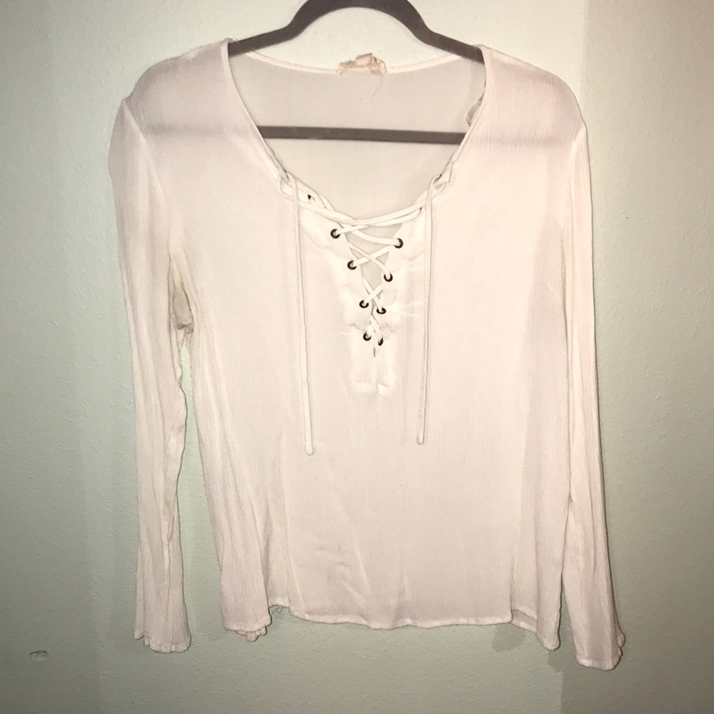 White tie up long sleeve